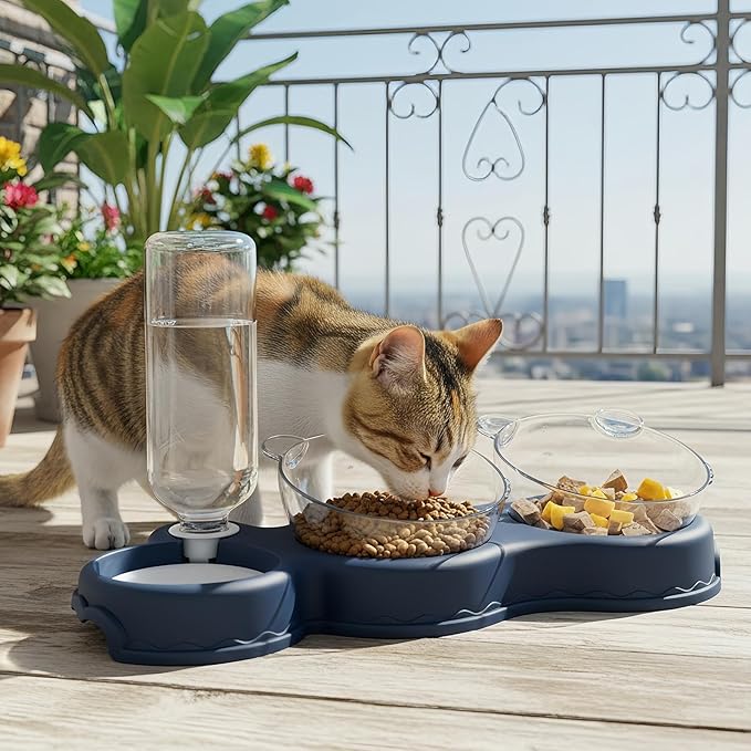 Automatic Pet Feeder, Cat Water Food Set for Small Medium Large Pets, Durable Pp+pc Material with Easy Refill Water Bottle and Bowl Design, Perfect for Indoor Daily Feeding Vacation or Night Use