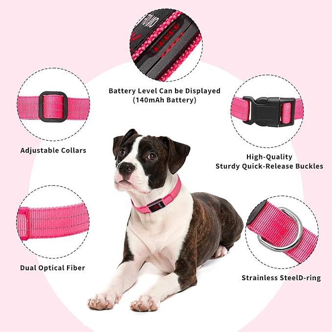 Light Up Dog Collars, LED Dog Collar Light Adjustable USB Rechargeable Super Bright Safety Light Glowing in The Dark Reflective Dog Collar for Medium Large Small Dogs