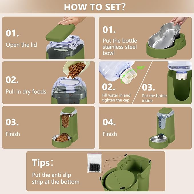 Portable Automatic Pet Cat Feeder and Water Dispenser Bottle Green
