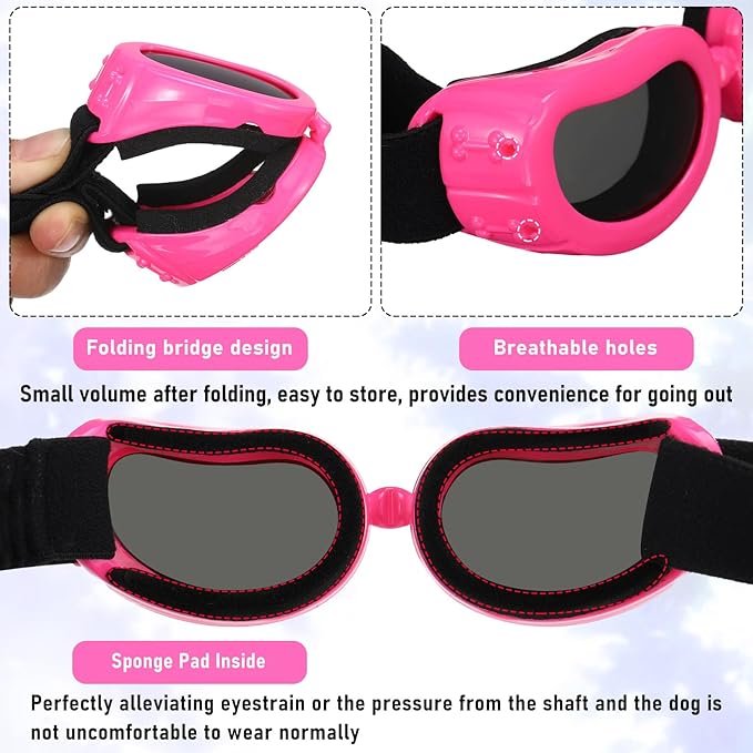 Frienda Dog Helmet and Goggles, UV Protection Doggy Sunglasses and 4 Inch Padded Puppy Motorcycle Helmet Adorable Dog Goggles with Adjustable Belt for Small Dogs Puppy Riding(Pink,M)