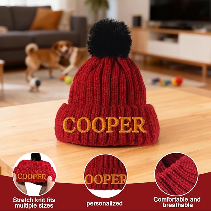 Custom Dog Beanie with Embroidered Name, Personalized Dog Santa Hat for Dog & Cat, Pet Winter Hat for Small Medium Large Dogs Cats