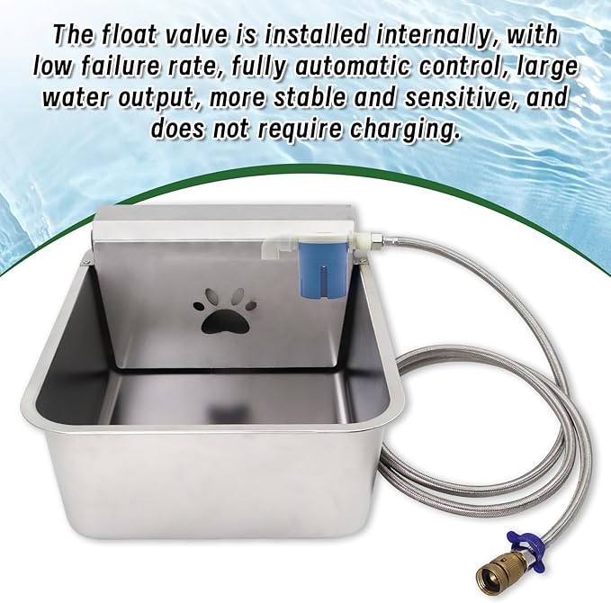 5.5Gal/20L Large Automatic Dog Water Dispenser,Stainless Steel Waterer Feeder Large Water Bowl for Pets & Livestock,Water Auto Fill Waterer with Float Valve Hose Quick Connector,Fit GHT 3/4" Faucet