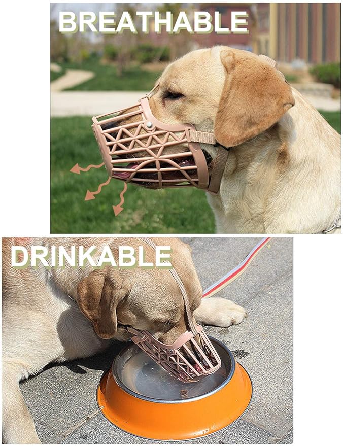 Basket Dog Muzzle for Large Medium Small Dogs, Cage Muzzles to Prevent Biting Chewing Licking Scavenging, Mouth Cover with Adjustable Strap for Vet Visits, Grooming, Walking (Size 6, Beige)