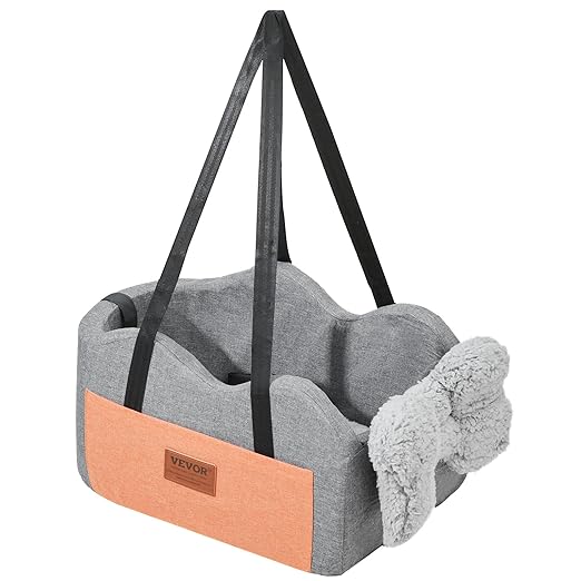 VEVOR Console Dog Car Seat, Center Console Dog Booster Seat for Small Dogs, Pet Seat for Car Armrest with Clip-On Leash, Adjustable Straps, Supports up to 8lbs, Dark Gray