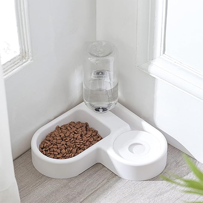 TiaoBug Pet Automatic Water Feeder and Food Bowl Gravity Auto Refill Waterer Feeder for Dogs Cats White One Size