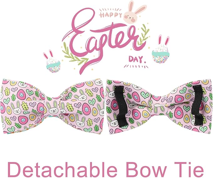 Easter Bunny Dog Collar with Bowtie,Cotton Easter Eggs Bowtie Collar for Puppy Girl Boy Dogs,Cute Bunny Pet Collars with Metal Buckle,Gift Dog Collars, S, Neck 10-16in