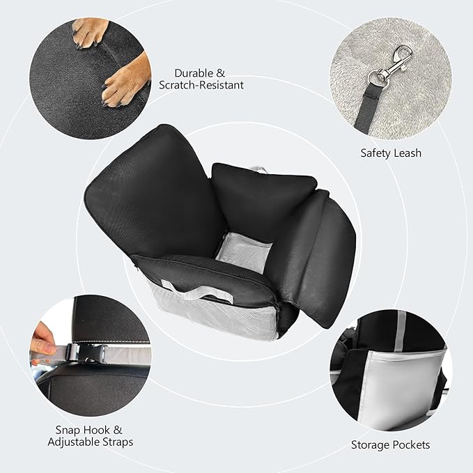 ALVOD Dog Car Seat for Small Dogs - Puppy Dog Booster Car Seat with Storage Pockets, Waterproof & Thickened Memory Foam Filling Up to 25lbs