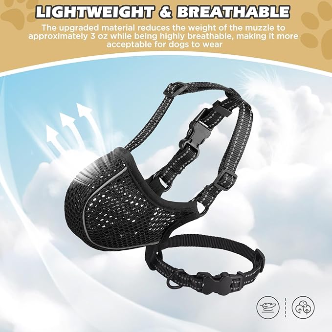 Dog Muzzle,Soft Nylon Muzzles Anti Biting Barking Chewing,Breathable Reflective Adjustable Loop Pets for Small Medium Large Sized Dogs,Allows Panting and Drinking(Black XL)