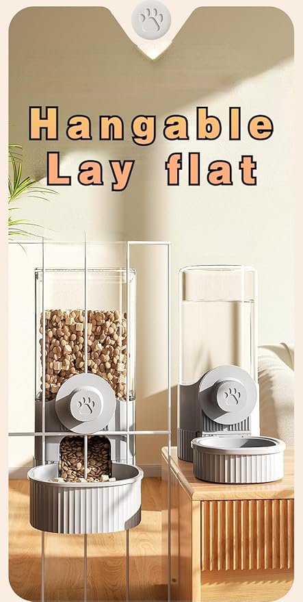 Hanging Automatic Pet Feeder and Waterer Set - Perfect for Dogs and Cats Drinking and Eating Needs! (Gray)