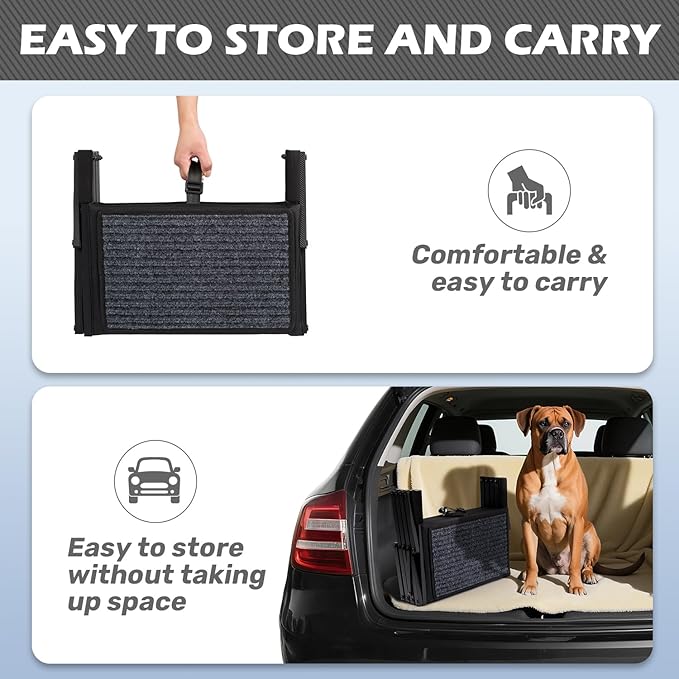 Extra Wide Dog Steps for Car, Truck and SUV - Foldable Pet Stairs for Large Dogs with Non-Slip Rug Surface, Lightweight Dog Ramp Holds Up to 250lbs, 6 Steps
