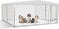 Outdoor Dog Kennel with Bowls 10x10 FT, Heavy Duty Large Outside Dog Enclosure with UV-Resistant Waterproof Sun-Proof Cover, Double Security Locks for Backyard Farm Ranch