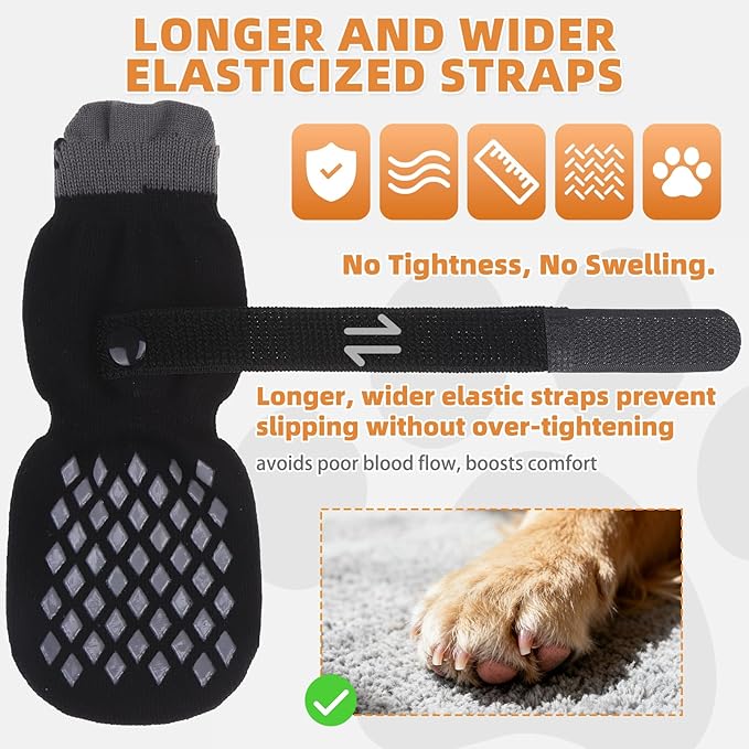 KOOLTAIL Anti Slip Dog Socks Booties to Prevent Licking Paws Scratching, Pet Boots&Paw Protector for Hardwood Floors, Dog Shoes for Winter, Traction Control Grip Socks for Small Medium Large Dogs XL
