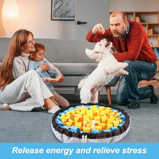 Vivifying Snuffle Mat for Dogs, Adjustable Sniff Mat for Slow Eating and Keep Busy, Interactive Enrichment Toys for Dogs for Mental Stimulation (Yellow&Blue)
