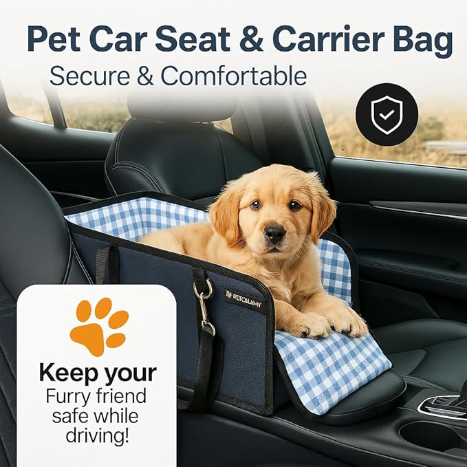 Center Console Dog Car Seat for Small Dogs Cats (Under 11 lbs) - Dog Booster Seat with Built-in Leash