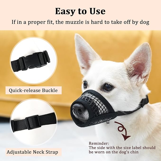 Mayerzon Dog Muzzle, Soft Mesh Muzzles for Small Medium Large Dogs Chihuahua Poodle Husky Labrador Retriever, Breathable Dog Mouth Guard for Biting Chewing Grooming, Allow Panting Drinking(XL, Black)
