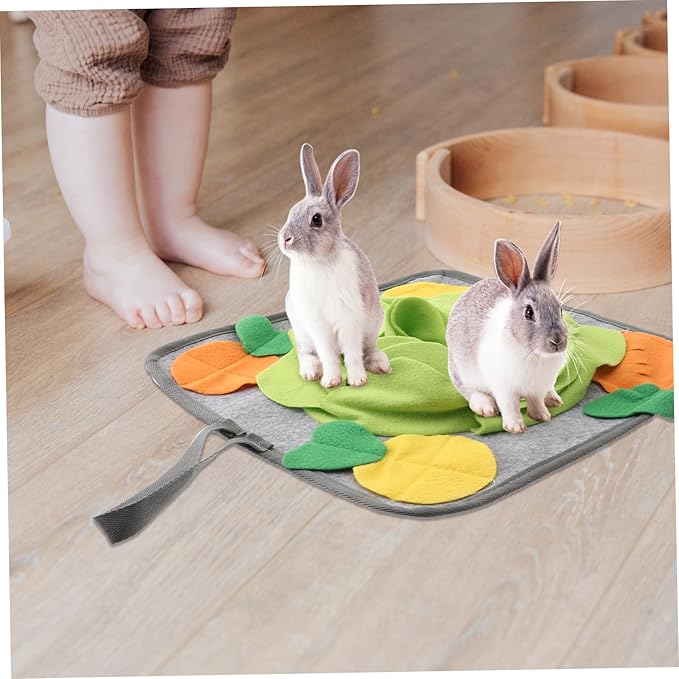 ibasenice Rabbit Foraging Mat Small Animal Snuffle Mat for Bunnies Interactive Nose Work Feeding Machine Washable and to Stimulate Foraging Instinct and Anxiety