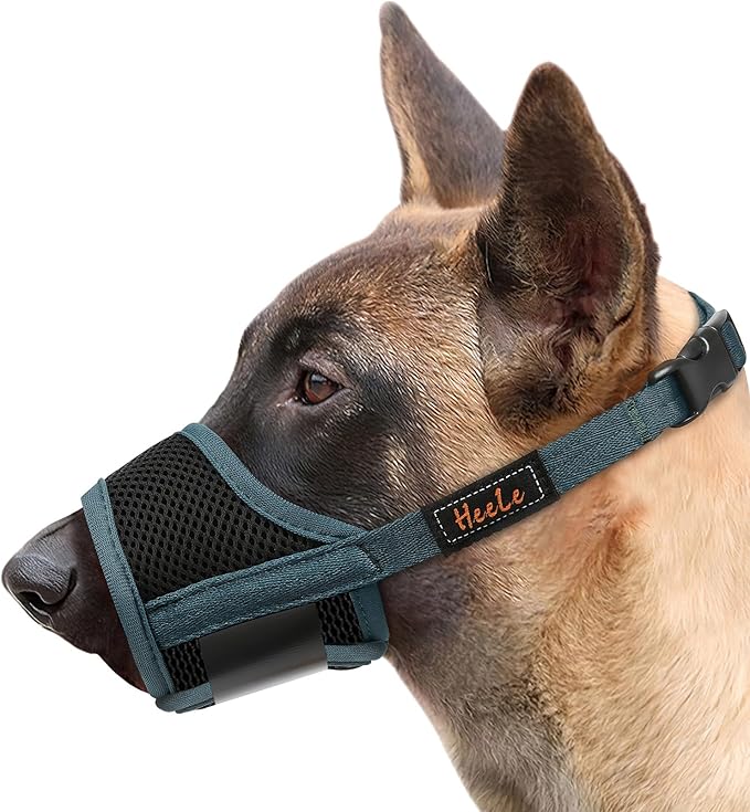 HEELE Dog Muzzle,Soft Nylon Muzzle Anti Biting Barking Chewing,Air Mesh Breathable Drinkable Adjustable Loop Pets Muzzle for Small Medium Large Dogs (Blackish Green,L)