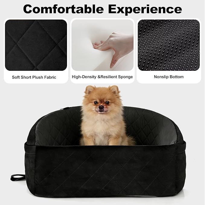 Dog Car Seat for Small Dogs up to 30 lbs, Versatile Travel Bed Booster for Car Front/Back Seats, Fully Detachable & Washable, with 2 Storage Pockets (Black/Gray)