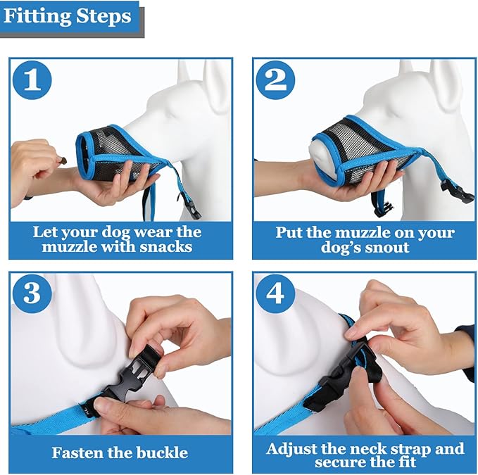 LUCKYPAW Dog Muzzle, Mesh Muzzle for Large Medium Dogs, Soft Mouth Cover to Prevent Biting Chewing, Drinkable Breathable Adjustable Puppy Mouth Guard(L, Blue)