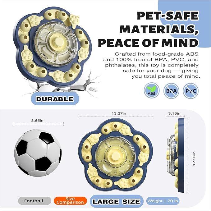 KADTC 3 Levels of Challenge Dog Puzzle Feeder Toy U.S. Brand - Design Spin-to-Release Treat Dispenser For Small Medium Large Dogs Boredom Buster Mental Stimulation Enrichment Slow Feeding Puzzles Toys