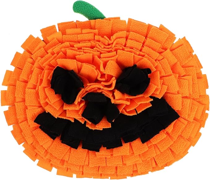 Pumpkin Snuffle Mat for Large Dogs Bright Sniffing Feeding Toy Safe Fleece Material Space-Saving Design Easy to Clean Lifespan for Interactive Play