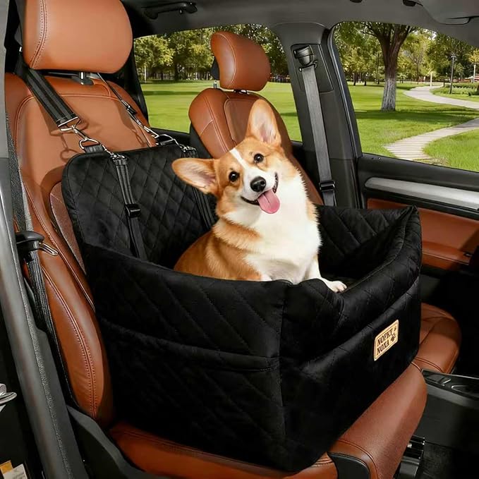 Pet Car Seat for Dogs & Cats - 20.4"×20.4"×19.5" - Supports Up to 35 lbs, Quilted Soft Fabric, Universal Fit for Most Cars/Trucks/SUVs, Secure & Comfortable Travel Cushion (Black)