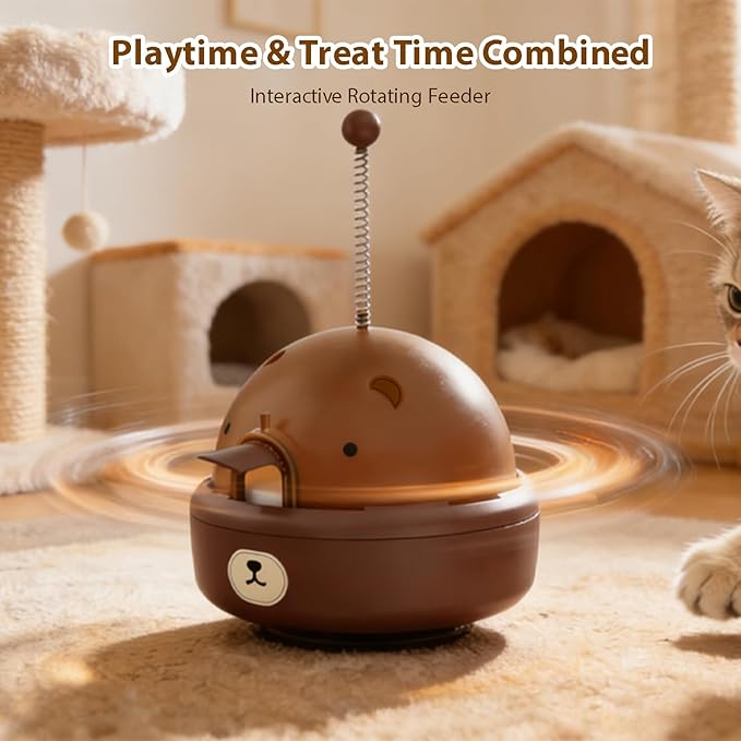 Pet Food Dispenser Interactive Training for Cats and Dogs Feeding Device, Self Soothing and Soothing Sound Toy (Brown)