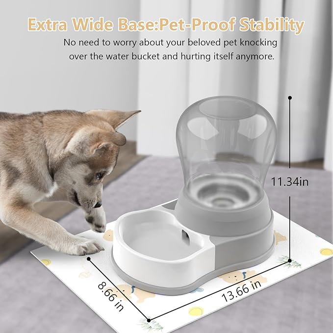 1 Gallon Automatic Dog Water Dispenser, Premium Large Capacity Gravity Pet Water Bowl with Non-Slip Mat for Multiple Pets, BPA-Free Cat Water Feeder for Large Dogs, Refill Less Often, Grey