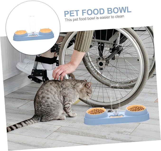 Double Bowl Pet Feeder Automatic Cat Dog Feeder Elevated Food Bowl Water Container Break-Resistant Easy Clean