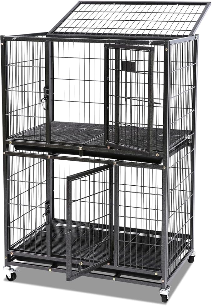 Homey Pet Four Packs 31 Inch Stackable Heavy Duty Dog Crate Cage Kennel with Four Lockable Wheels, Removable Tray, Escape Proof Wire Drop Dog Crates for Small Dogs (Two Tiers)