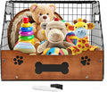 Dog Toy Basket Large – Metal & Wood Dog Toy Bin, Trapezoidal Dog Toy Box with Wide Opening, Farmhouse Dog Toy Storage Organizer for Blankets, Leashes & Accessories, Stylish Basket for Dog Toys