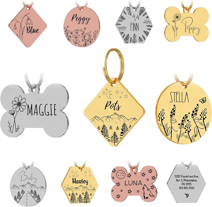 PawFurEver Dog Tags Personalized with Breed Design - Custom Dog Tags for Pets - Dog ID Tags Personalized for Pets - Stainless Steel Dog Collar Tag - Pet Name Tags for Dogs (Diamond, Gold)