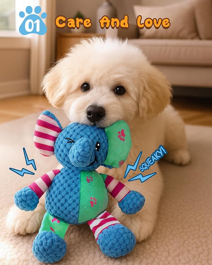 Swooflia Elephant Crinkle Dog Toy - Squeaky Plush Toys for Puppies,Treat Boredom for Small Dogs,Interactive Stimulating Puppy Toy to Keep Them Busy