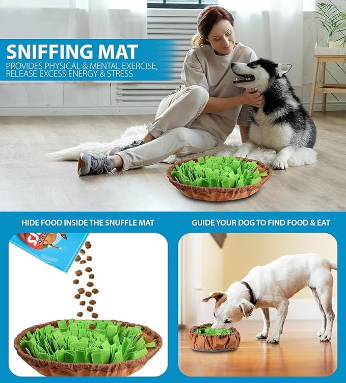 Snuffle Mat for Dogs Sniffing Feeding Mat, Durable Interactive Dog Puzzle, Sniff Mats for Large Medium Small Breed Dog Pet, Feeding Bowl Dog Anti-Slip Nose Work Spliced Training Mat Foraging, Green