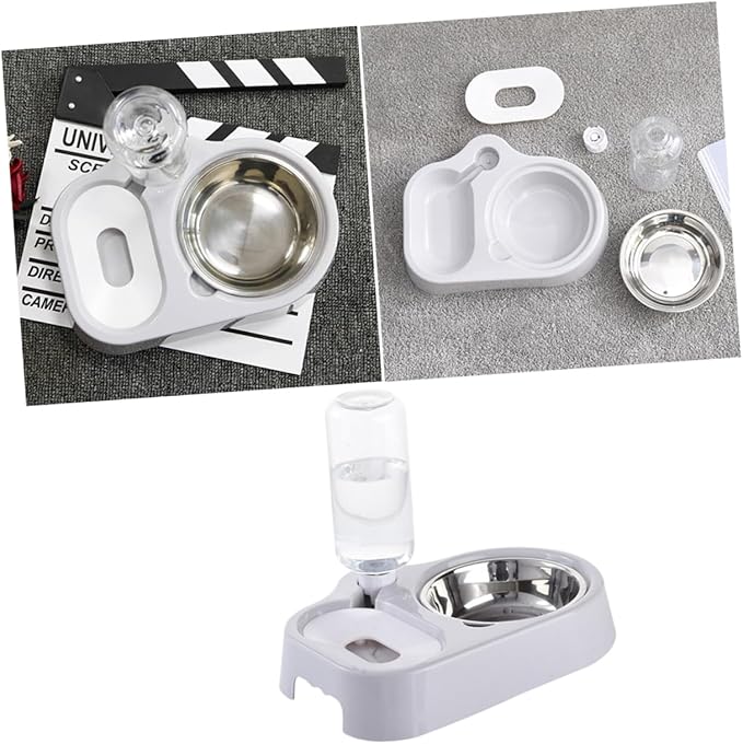 Pet Double Bowl Feeder Automatic Water Food Dish for Cats and Dogs Sturdy Design Grey Non-Skid Base for Feeding Hydration Convenient Pet Supplies