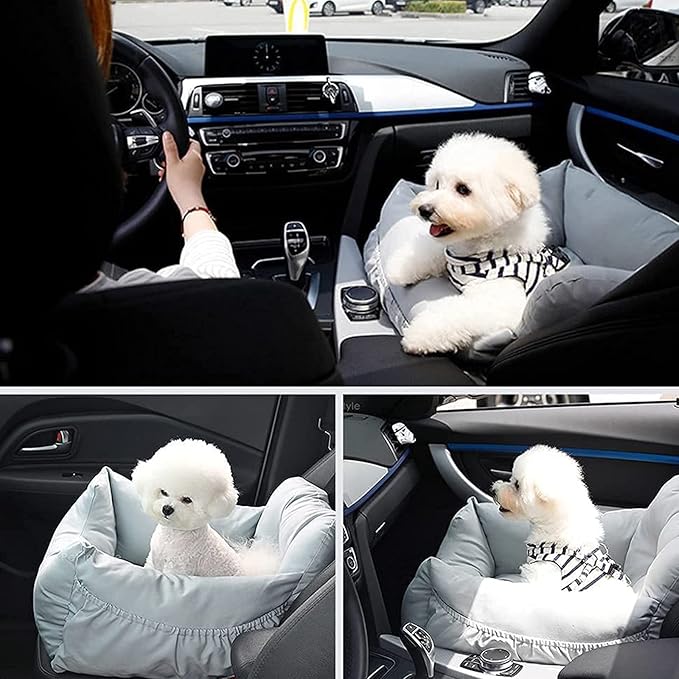 Dog Car Seat Pet Booster Seat Bed for Small Dogs, Puppy Booster Seat Dog Travel Car Carrier Bed with Clip-On Safety Leash and Storage Pocket for Cars/Suvs/Trucks