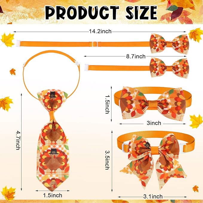 Talltalk 360 Pcs Valentines Day Dog Bow Ties Collars Set Adjustable St Patricks Day Dogs Neckties Grooming Supplies for Small Medium Large Easter Christmas Pet Cat Decoration(Thanksgiving)