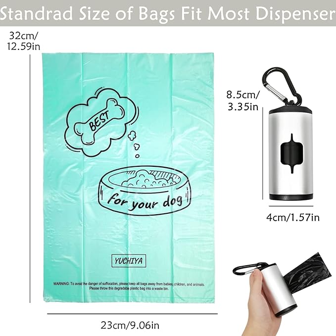 Aluminum Dog Poop Bags Holder with Carabiner Metal Pet Waste Bags Dispenser with Hook and Loop Fastener and Elastic Cord to Carry Used Bags (Silver)