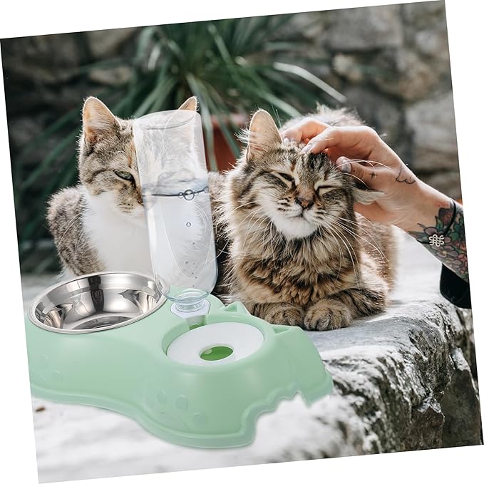 Kisangel 1set Automatic Dual Pet Feeder Water Dispenser Opaque Food Bowl for Dogs and Cats Non- Design Convenient Two-one Feeding for Busy Pet Owners