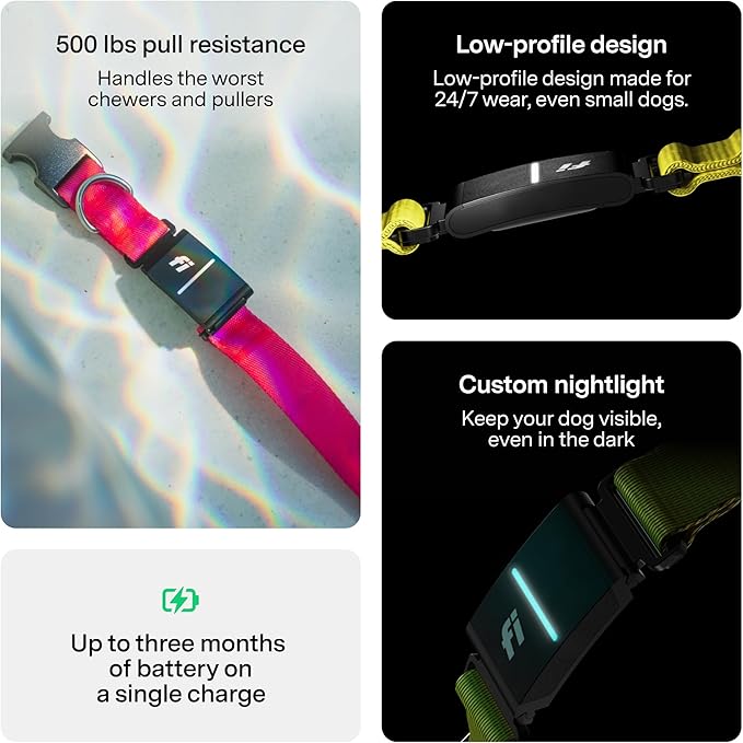 New Fi Series 3+ Smart Dog Tracker Collar [6 Month Membership Included] GPS Tracker for Dogs with Health & Behavior Monitoring, Escape Alerts, Waterproof, LED, Apple Watch Compatible (Pink, Small)