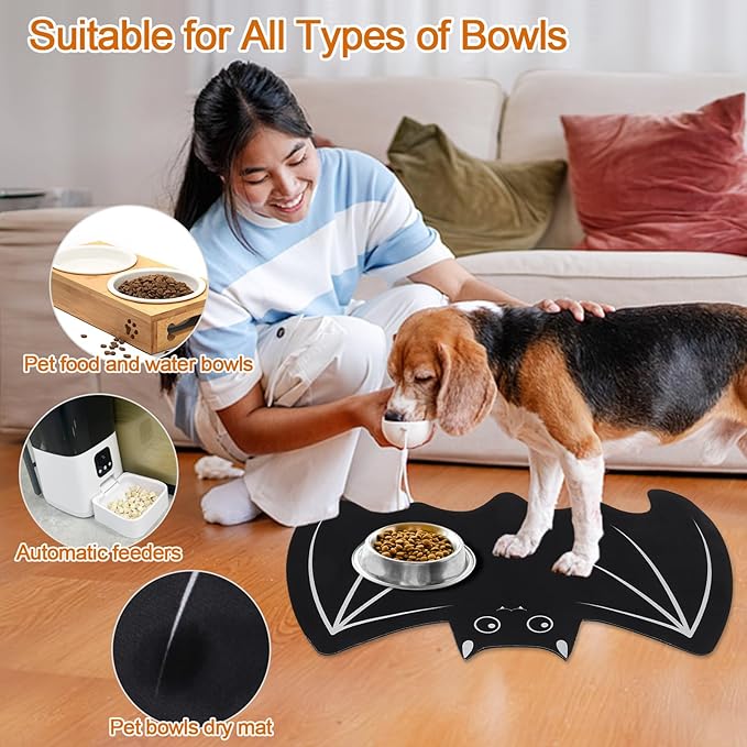 Halloween Pet Mat for Food and Water, Pet Feeding Mat for Dog Cat Bowl Absorbent Anti-Stain Non-Slip Quick Dry Easy Clean Floor Placemat, Pets Accessories Indoor (12 * 20 in)