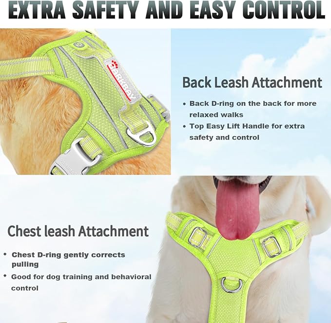 BARKBAY No Pull Dog Harness Large Reflective Dog Harness with Front Clip and Easy Control Handle for Walking Training Running with ID tag Pocket(Sunlight,S)