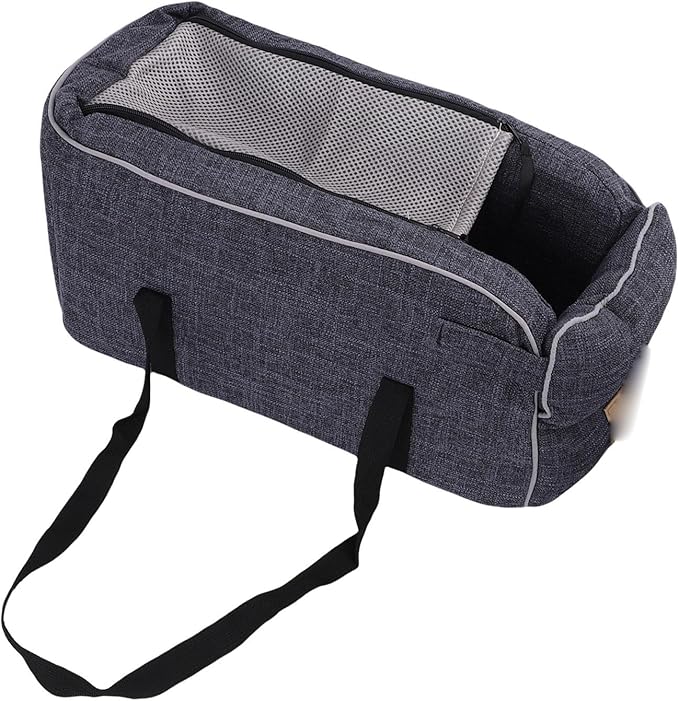SUNGOOYUE Center Console Dog Car Seat with Leash Attachment, Portable Handle Design for Travel Camping with Small Dogs, Soft Linen Fabric Pet Bed 19.3 X 8.3 X 9.8 Inches