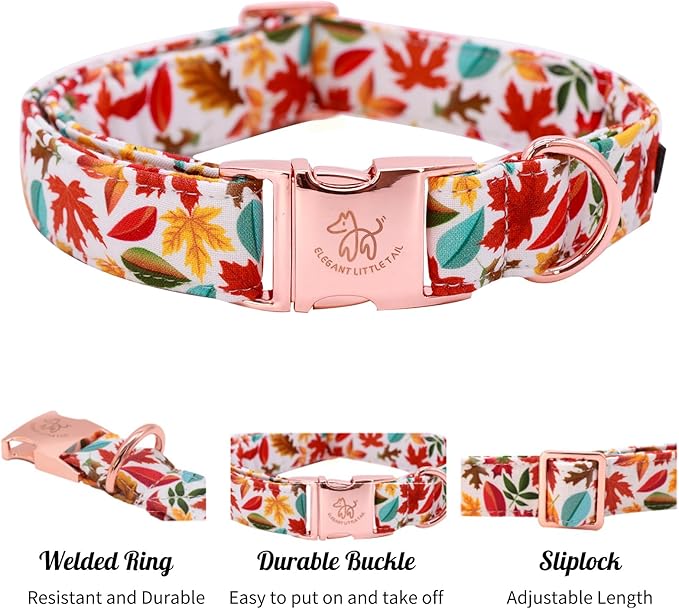 Elegant little tail Fall Dog Collar, Autumn Leaves Pet Collar Durable Dog Collars Male or Female Holiday Pet Gift Adjustable Dog Collar for X-Small Dogs