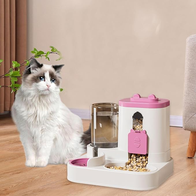 Automatic Pet Feeder and Waterer Dog Feeder Large Capacity, Anti Slip, Water Dispenser, Feeding Station for Cats Small Dogs, Pink