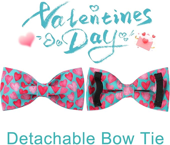 Valentine’s Day Dog Collar with Bow Tie, Pink Heart Bowtie Collar with Metal Buckle, Valentine’s Day Gift Pet Collar for Puppy Girl Boy Dog or Cat, Wedding Dog Collar, M, Neck 13.5-22in