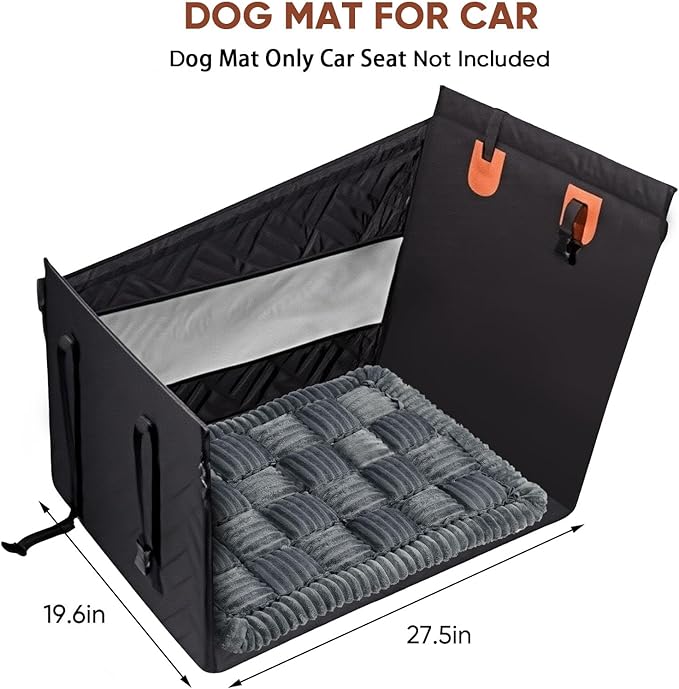 Dog Car Seat Mat for Carriers & Crates, Non-Slip Gray Pet Travel Bed with Soft PP Cotton, Machine Washable Dog Cushion for Car Seats, Hard-Sided Carriers, Soft-Sided Carriers, pet Crates (27.5"x19.6")