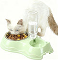 Cat Dog Feeder Bowl with Automatic Drinking Bottle.2-in-1 Stainless Steel Pet Bowl.No-Spill Double Dog Cat Bowls (Green)