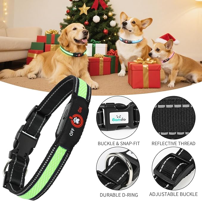 Light Up Dog Collar-Rechargeable & Long-Lasting Power LED Dog Collar Lights for Night Walking, Waterproof & Safety Glowing Collars for Small Dogs [Green-S]