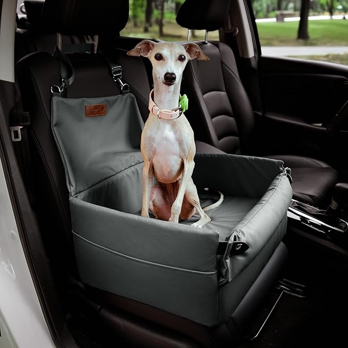 FUNNY FUZZY Pet Car Seat for Small Dogs, Waterproof Dog Booster Car Seats, Faux Leather Travel Pets Vehicle Bed with Thick Cushion, Carseat for Cats, Abyss Blue